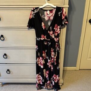 Pinkblush Black and Pink Floral Midi Dress